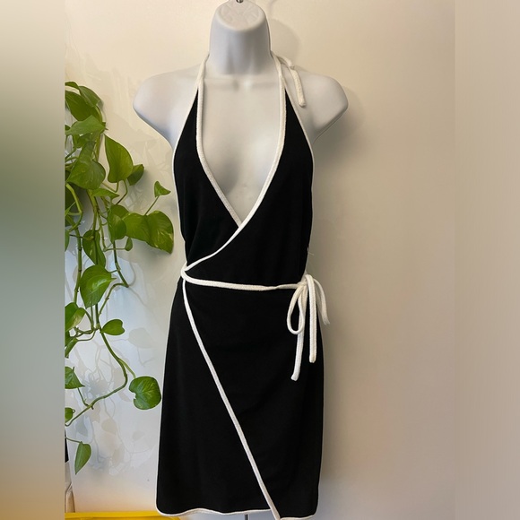 NIA TERRYCLOTH HALTER WRAP DRESS - BLACK small - Picture 3 of 9